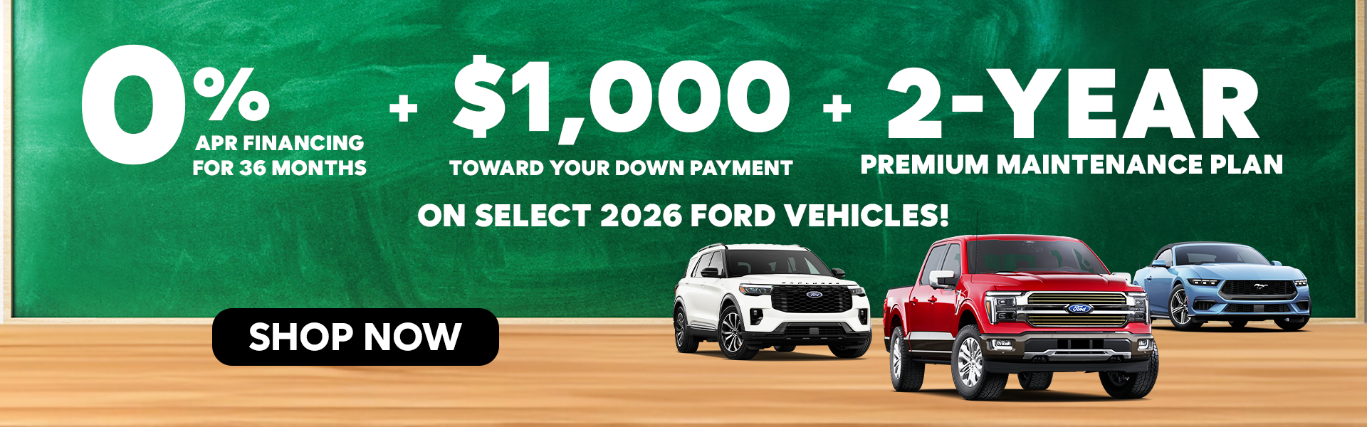 0% APR + $1,000 for Down Payment + 2 Year Maintenance Plan