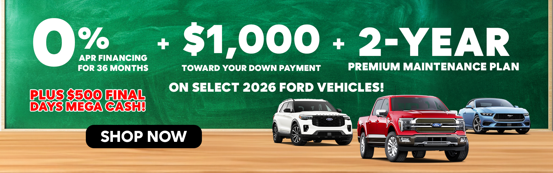0% APR + $1,000 for Down Payment + 2 Year Maintenance Plan