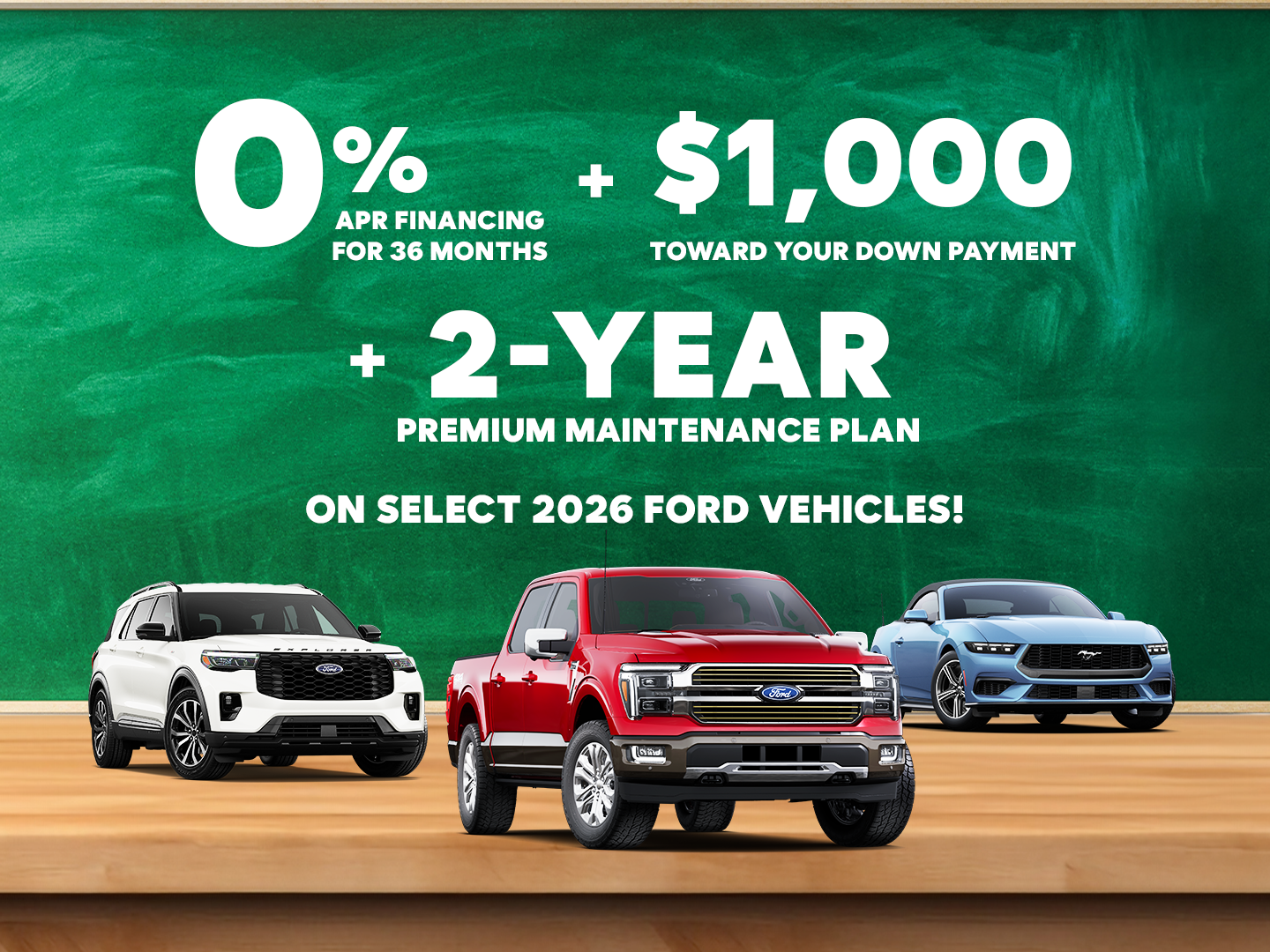 0% APR Financing + $1,000 Toward Down Payment + 2-Year Maintenance Plan