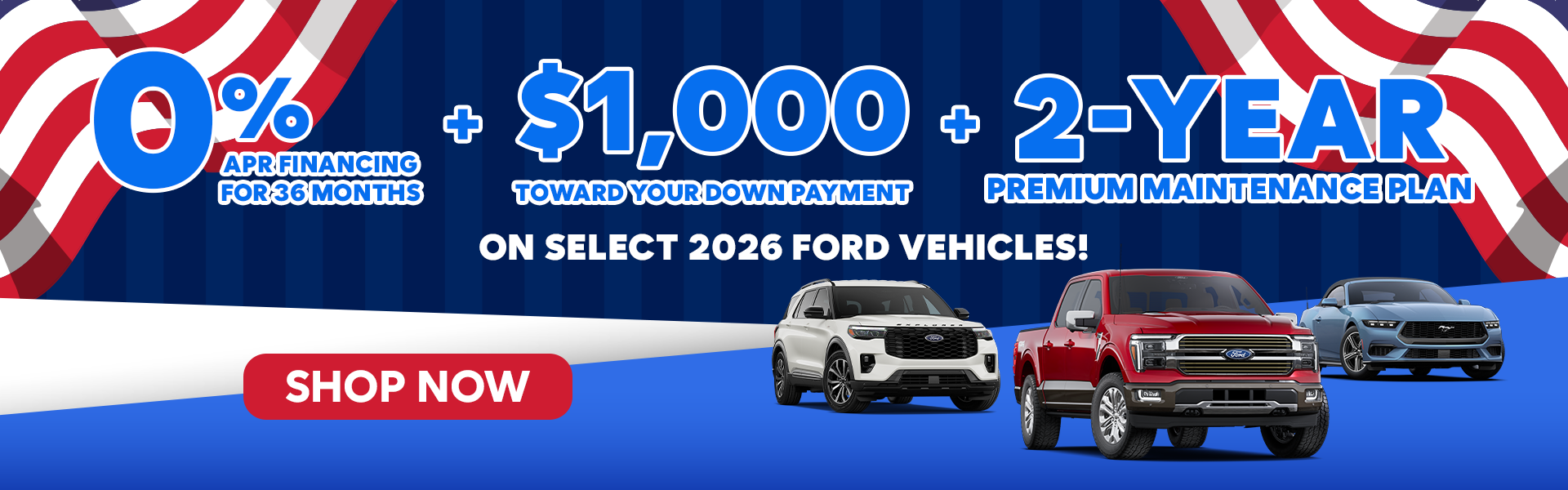 0% APR + $1,000 for Down Payment + 2 Year Maintenance Plan